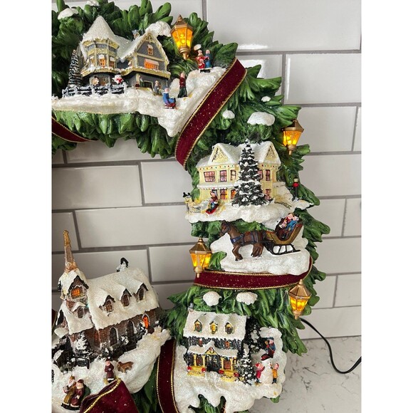 Thomas Kinkade Illuminated "Christmas Village" Wreath - Picture 7 of 12